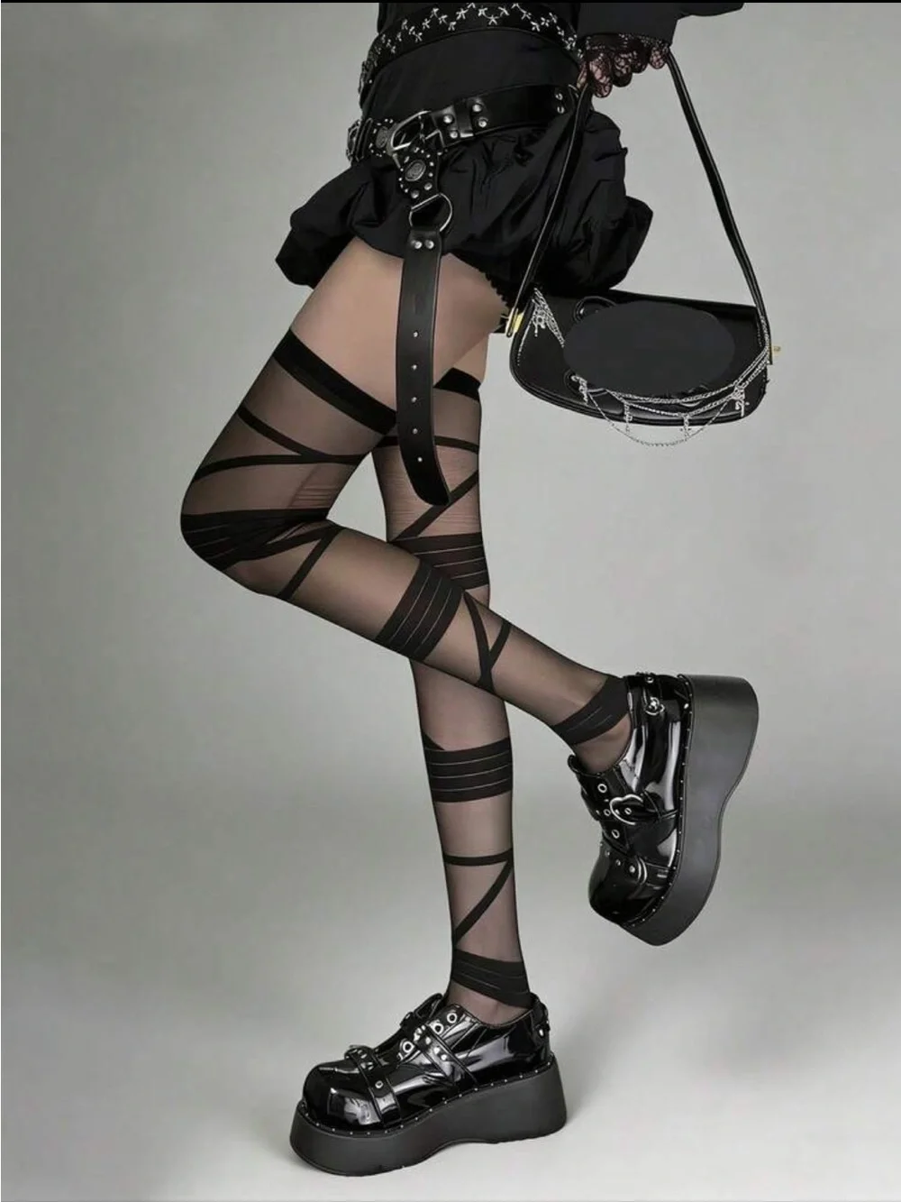 Black Sheer Crisscross Thigh-High Stockings - Women Accessories